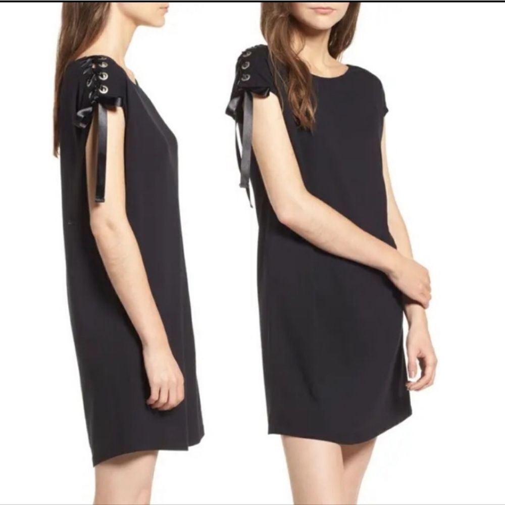 Sincerely Jules Black Grommet Lace Up Mini Shift Dress Size Small